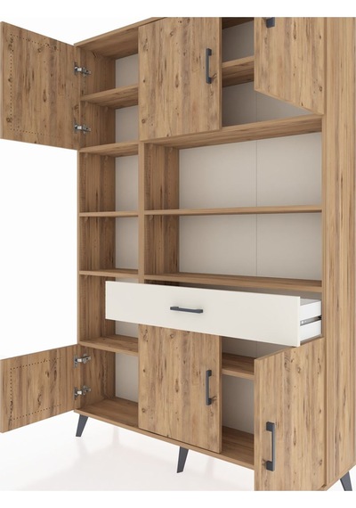 Arges Dolap 10 Raflı Tek Çekmeceli 6 Kapaklı 132x30x195 Çam-ç... Çam