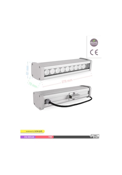 ACK LED Wallwasher 3000K Gün Işığı 9W 276mm