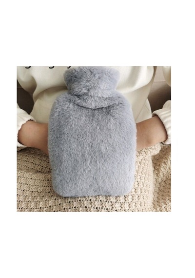 Sıcak Su Torbası Yan Cepli Gri Peluş Termofor 27x17x2cm 750ml