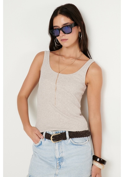AC&Co / Altınyıldız Classics Kadın Bej Melanj Pamuklu Kaşkorse Yumuşak Dokulu Slim Fit Dar Kesim Bisiklet Yaka Esnek Body