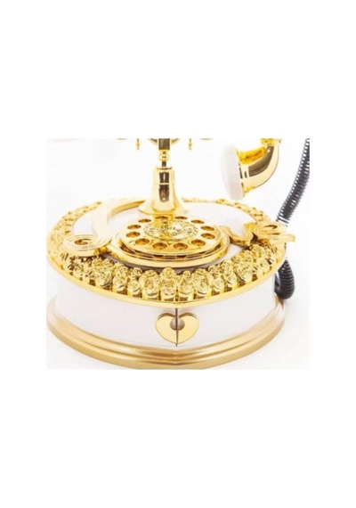 Müzikli Nostaljik Telefon - 2 Bölmeli Takı Kutusu Mücevher Kutusu Beyaz