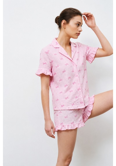 Kadın Premium Fırfırlı Pembe Pijama Takımı