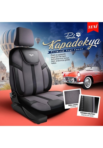 Panda Kapadokya Serisi Jakar Kumaş Oto Koltuk Kılıfı Tam Set Füme - Siyah