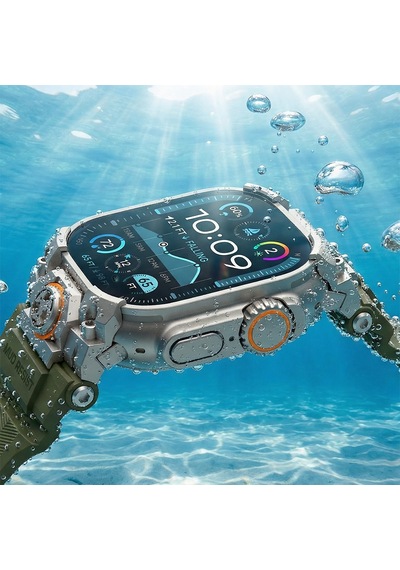 Watch Ultra 49mm Uyumlu Mohseven İwatch Armor Silikon Kordon Titanyum-yeşil