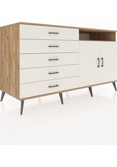 Kronos Konsol 2 Raflı 5 Çekmeceli 2 Kapaklı 176x59x99 Çam-aytaşı Çam-aytaşı