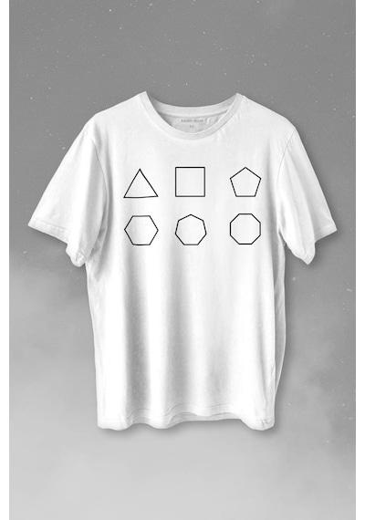 Geometri Çokgenler Üçgen Beşgen Altıgen Sekizgen Baskılı Tişört Unisex T-shirt 001