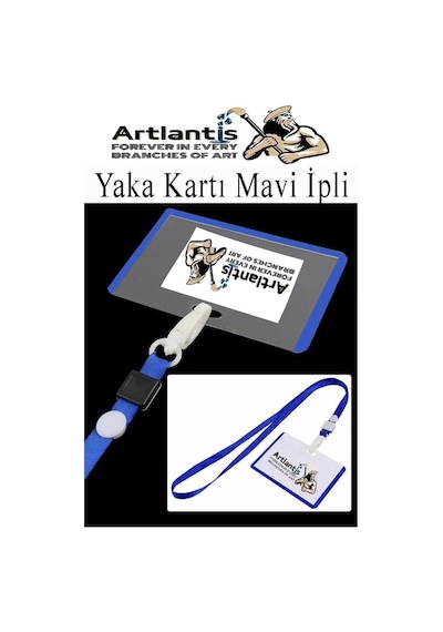 Artlantis Mavi İpli Yaka Kartı 1 Adet Ayarlanabilir Boyuna Asma Kimlik Koruyuculu Pvc Mavi Yaka Kartlığı Seyehat Of