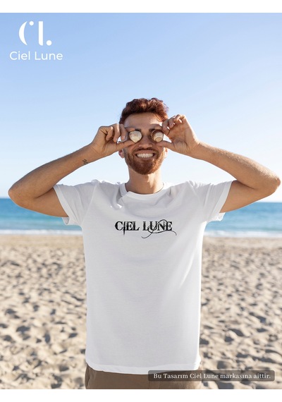 Nevermınd Erkek Blocking Graphic Ciel Lune - Oversize Tişört Beyaz Beyaz