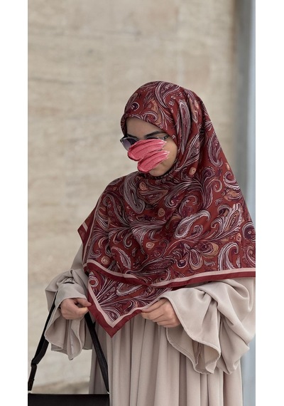 Qalortex Scarf Pamuklu Soft Açelya Desen Eşarp-kremit kiremit