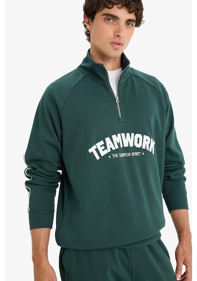 Defacto Boxy Fit Dik Yaka Fermuarlı Baskılı Sweatshirt F0115ax25augn536 Yeşil