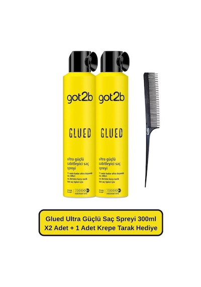 Got2b Glued Ultra Güçlü Saç Spreyi 300 ML X2 Adet + 1 Adet Krepe Tarak Hediyeli