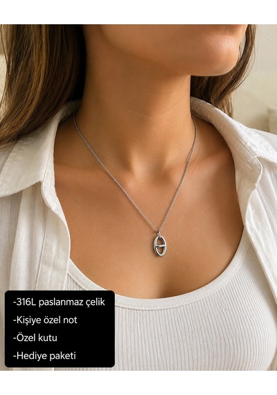 Orvena Oval Minimal Kadın Kolye 316l Paslanmaz Çelik Modern Zarif Hediye Kolye Altın - Gümüş