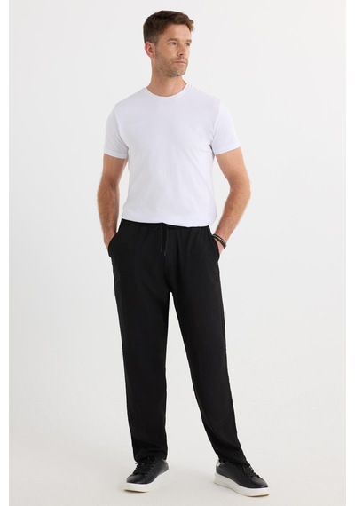 Tudors Erkek Standart Fit Normal Kesim Beli Bağcıklı Geniş Paça Siyah Pantolon-37578 Siyah