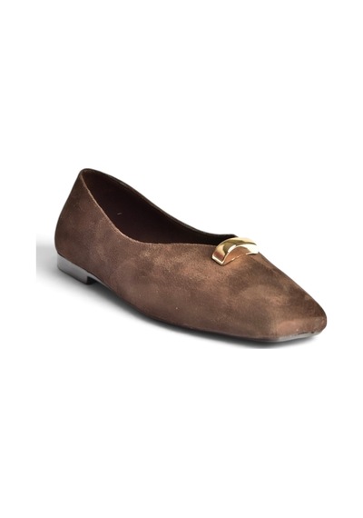 Fox Shoes Z820503202 Kahverengi Süet Toka Detaylı Küt Burunlu Kadın Babet