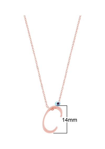 Rose Kaplama Nazar Boncuklu C Harfi Gümüş Kolye Gold - Rose Gold - Gümüş