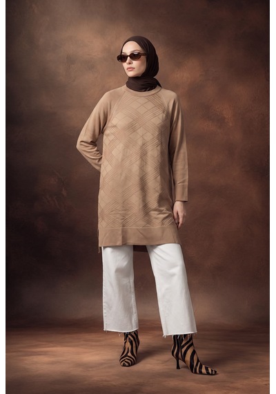 Armine Trend Geometrik Desenli Bisiklet Yaka Uzun Kollu Rahat Kesim Tunik Koyu Taş 26ktd411 Armine Trend Geometrik Desenli Bisiklet Yaka Uzun Kollu Rahat Kesim Tunik Koyu Taş 26ktd411