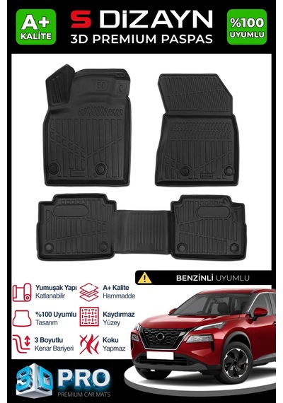 S-dizayn Nissan X-trail Benzinli 3d Pro Havuzlu Paspas 2022 Üzeri A+ Kalite