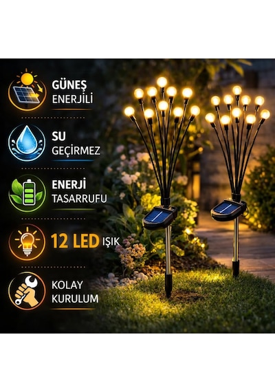 Arvale Güneş Enerjili Ateş Böceği Bahçe Lambası 2 Adet 6'li Demet Solar Dekoratif Bahçe Aydınlatması ANTRASİT