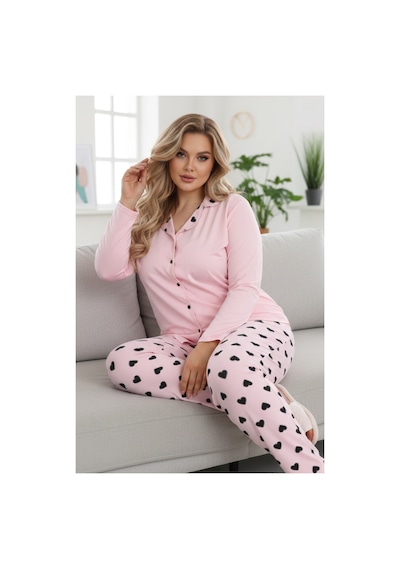 Siyah İnci Desenli Büyük Beden Battal Boy Gömlek Yaka Düğmeli Milan Örme Pijama Takım 25224313 Pembe Siyah İnci Desenli Büyük Beden Battal Boy Gömlek Yaka Düğmeli Milan Örme Pijama Takım 25224313 Pembe
