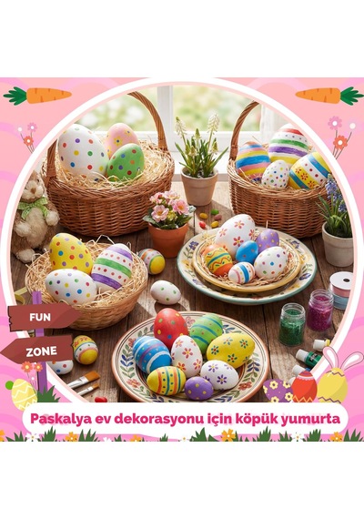 2'li Paskalya Strafor Yumurta Seti, Hobi, Boyama Ve Süsleme Malzemesi, Boyanabilir Köpükler 8x6 Cm