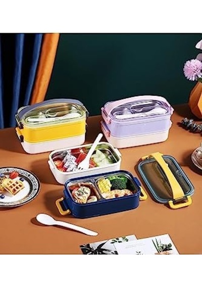 Bento 1600ml Lunchbox 2 Katlı Çelik Sefer Tası Yemek Kutusu Mor Bakır