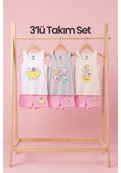 Öts Kız Çocuk 3'lü Pamuklu Atlet Boxer, Külot Takım Renkli Premium Günlük Kullanım K500 Renkli-3 Öts Kız Çocuk 3'lü Pamuklu Atlet Boxer, Külot Takım Renkli Premium Günlük Kullanım K500 Renkli-3