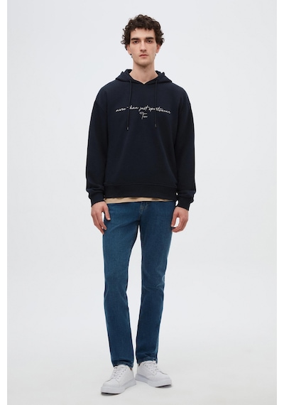 Twn Relaxed Fit Lacivert Nakışlı 3 İplik Kapüşonlu Sweatshirt 3ece24ort0493 101