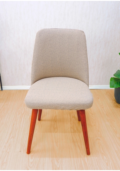 Mutfak Sandalye Kılıfı-büyük Oval Likral Kum Desen Yıkanabilir Lastikli Sandalye Örtüsü Chair Cover Vizon