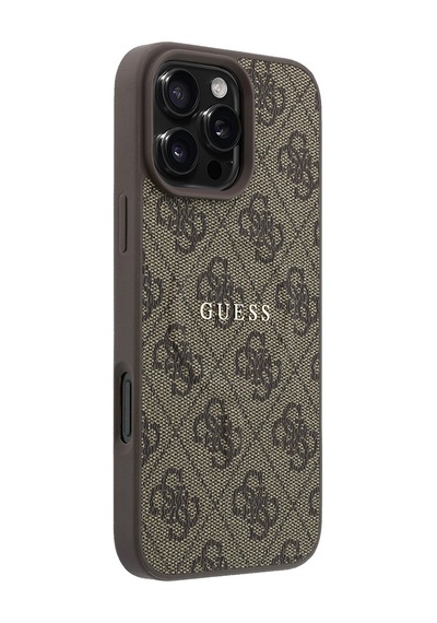 İphone 16 Pro Max Uyumlu Kılıf Guess Lisanslı M-safe Kabartmalı 4g Desenli Yazı Logolu Kapak Pembe