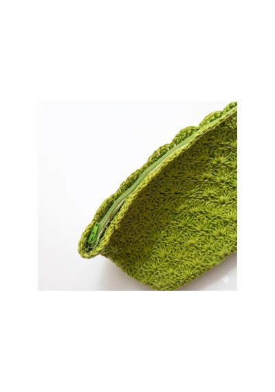 Lento Design Fıstık Yeşili El Örgüsü Raffia Portföy Çanta Bohem Clutch Bej