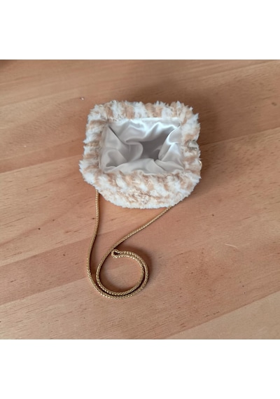 Beyaz Taba Kırçıllı Peluş Zincir Kordonlu Kadın Çantası Taba - Beyaz