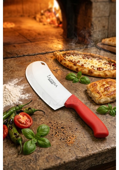 Lazbisa MFT-525 Silver Serisi Pide Börek Bıçağı Mutfak Bıçak Salata Pizza Bıçağı Kırmızı