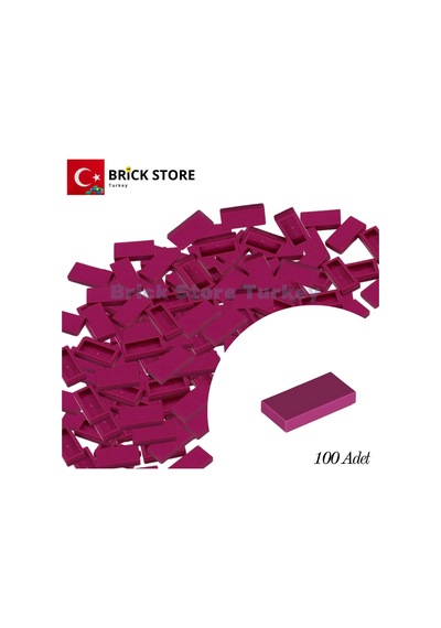 Yedek Parçalar, 100 Adet 1x2 Tile Düz Fayans Parçası, Fuşya Magenta , 3069