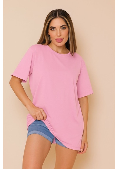 Düz Oversize Unisex Tişört Ycb4 Pembe