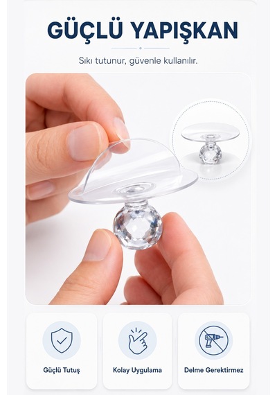Yapışkanlı Kristal Mobilya Kulpu Dolap Çekmece Kapak Komodin Tutacağı 6 cm -