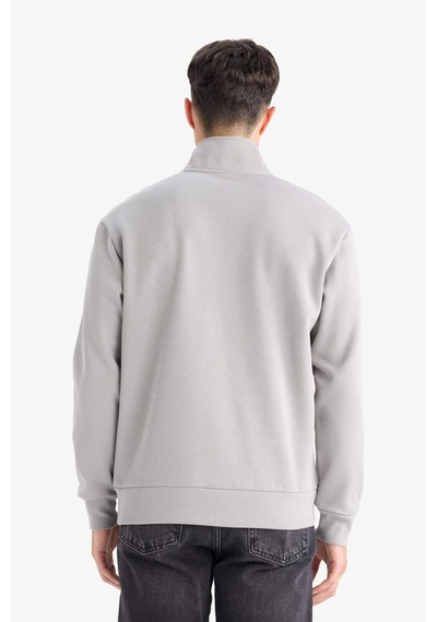 Defacto Regular Fit Dik Yaka Yarım Fermuarlı İçi Yumuşak Tüylü Basic Düz Sweatshirt X7405az25augr198 Gri
