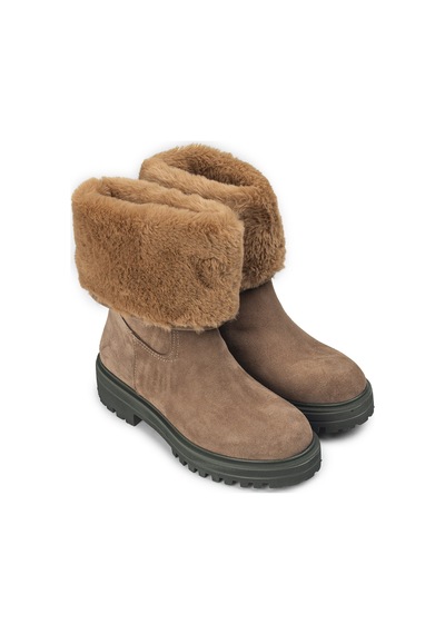 Deery Hakiki Süet Vizon Rengi Kadın Kürklü Bot - 02150Zvzne01 Vizon