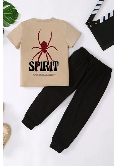 Uyguntarz Çocuk Spirit Baskılı Alt - Üst Eşofman Takımı Bej