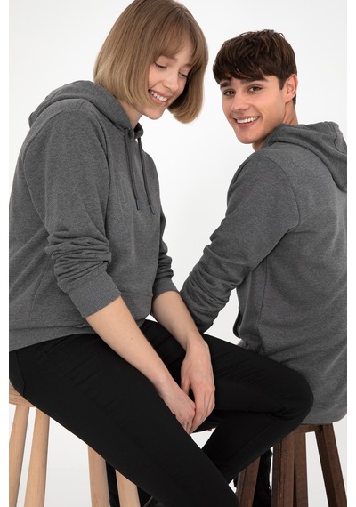 U.S. Polo Assn. Erkek Regular Fit Kapüşonlu Antrasit Melanj Basic Sweatshirt 50295175-VR081