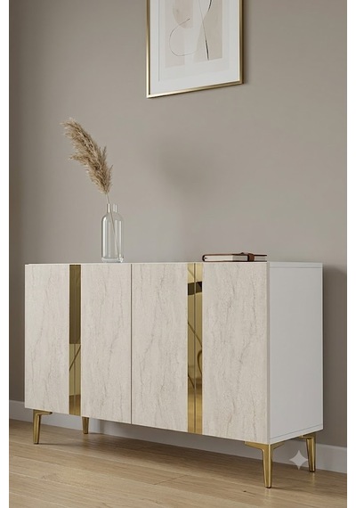 Ka1298btg Anka Konsol Ve Tv Sehpası Beyaz-traverten-gold 120cm