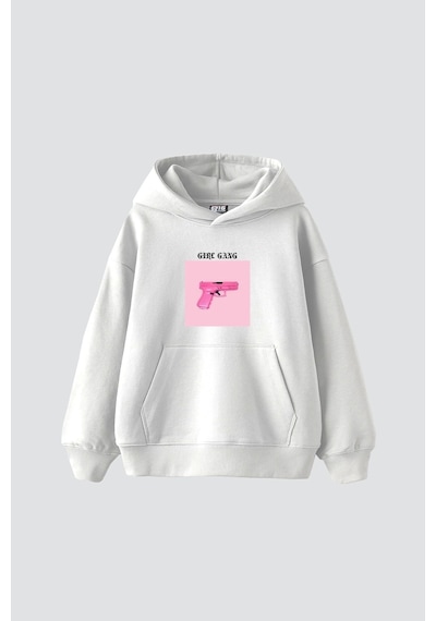 Tarzsokak Girl Gang Baskılı Oversize Unisex Beyaz