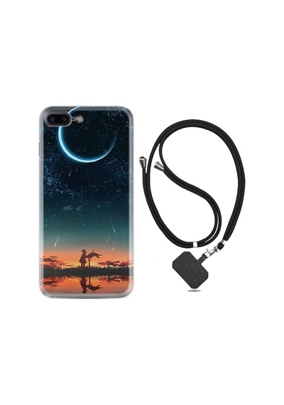 Iphone 7 8 Uyumlu Plus Kılıf Ipli Boyun Askılı Desenli Silikon Ay Ve Kız 1720