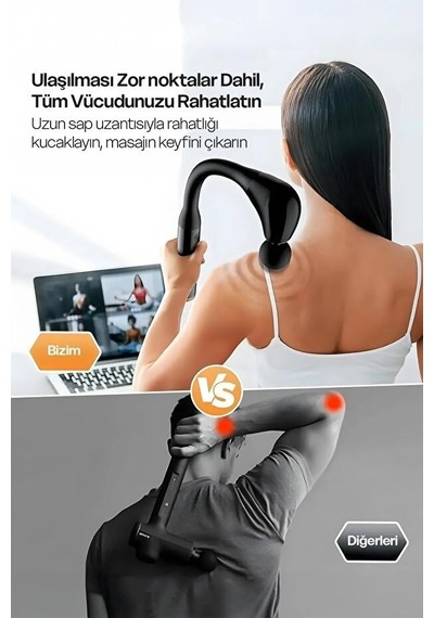 Yeni Nesil Profesyonel Şarjlı Uzatma Aparatlı Tüm Vücut Masaj Tabancası Çok Fonksiyon Fitness Masajı