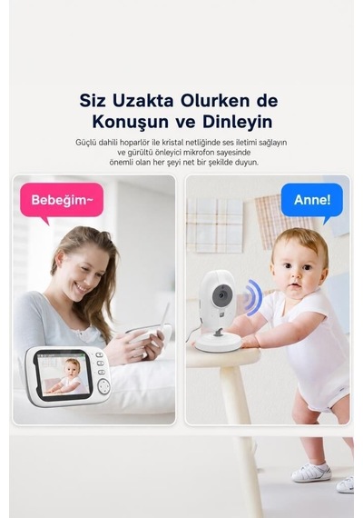 Özel Seri Ekran Gözlem Yatak Bebek Kamerası Telsiz Monitörlü Abm600 Beyaz
