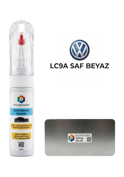 Volkswagen Lc9a Saf Beyaz İğneli Ve Fırçalı Özel Tasarım Şişe Rötuş Boyası Ve Profesyonel Rötuş Çeliği Seti