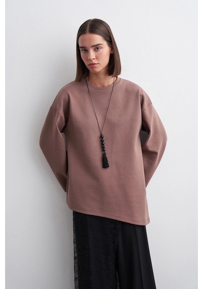 Kadriye Baştürk Kali Asimetrik Sweatshirt Tozlu Kahve Kahverengi
