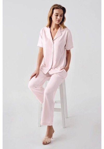 Feminight Freshness 324 Kadın 4'lü Sabahlıklı Şorlu Pijama Takımı Pembe