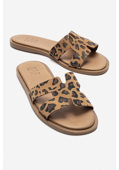 Luvishoes Bıora Siyah Sarı Desenli Hakiki Deri Kadın Terlik Siyah - Sarı