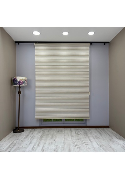 Viola Serisi Krem Bej Keten Dokulu Modern Zebra Stor Perde