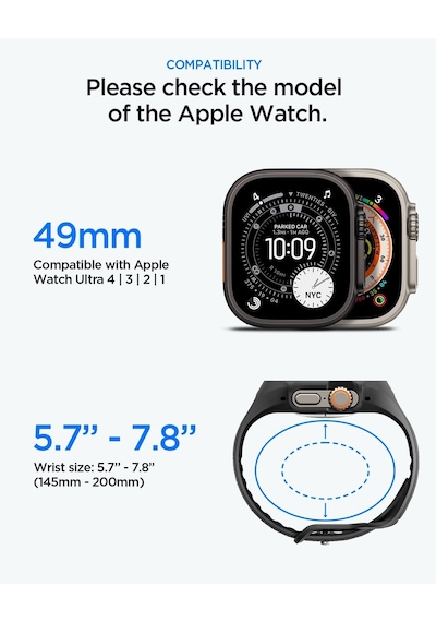 Apple Watch 49mm Ultra 4/3/2/1 İle Uyumlu Ekran Koruyuculu Kılıf Lite Fit Pro + Glas.tr Slim Hd Matte Black - Acs11415 Çok Renkli